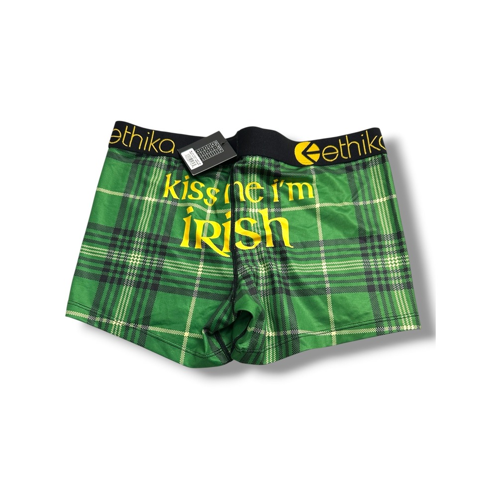 Ethika Boxer Briefs Womens Medium Green Plaid Kiss Me Im Irish St Patricks Day